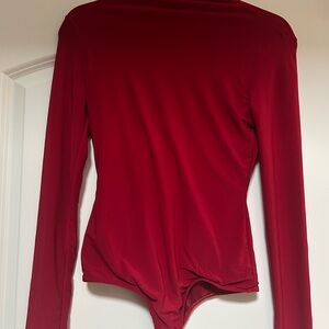 21 Saints Women’s Sz S Red Bodysuit Long Sleeves High TurtleNeck Stretchy Chic